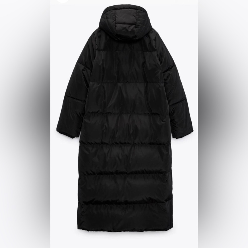 Zara Women's Black Long Down Hooded Puffer Coat - Water/Wind Res - Size: M - Picture 4 of 14